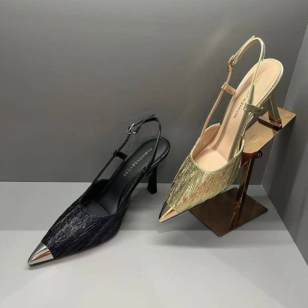 85-002【8/5厘米】包头凉鞋女夏时尚百搭尖头细跟一字扣时装高跟鞋