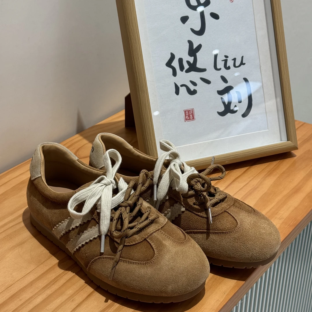 喜樂    2025德训鞋春季新款时尚百搭复古休闲女士系带撞色休闲鞋