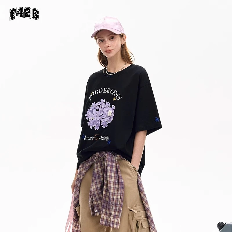 F426潮牌休闲夏装涂鸦正肩短袖t恤夏季潮流上衣短袖休闲装7112