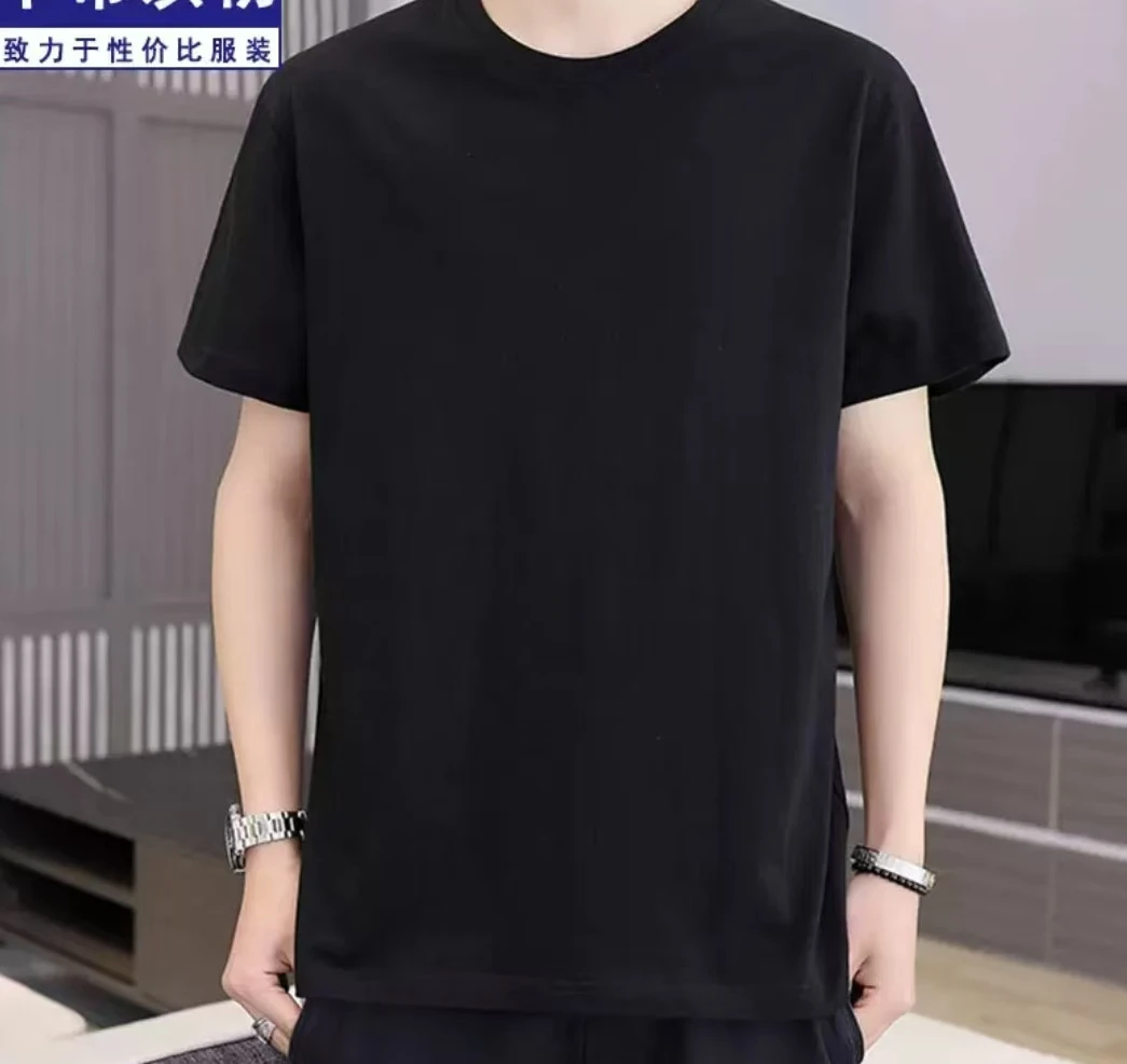 短袖休闲黑色纯色圆领夏季T恤宽松高考无字t恤半袖百搭服装运动