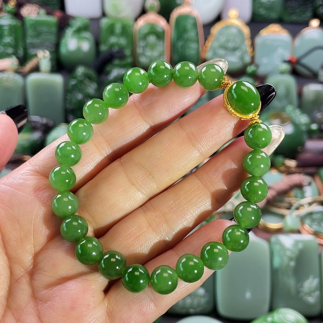 和田玉手串18K金镶嵌