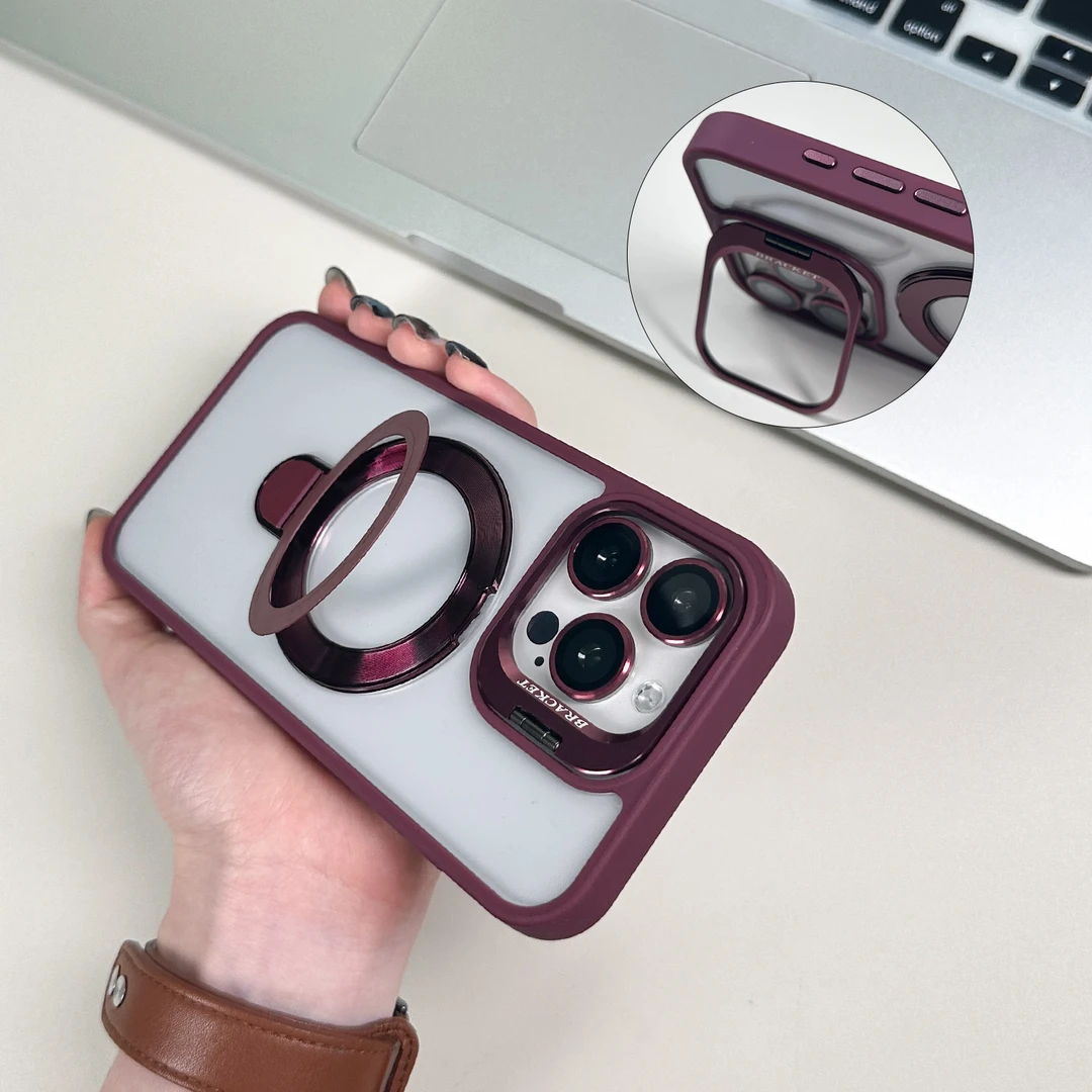 适用苹果16promax磁吸双支架手机壳iPhone16/15/14透明保护壳防摔