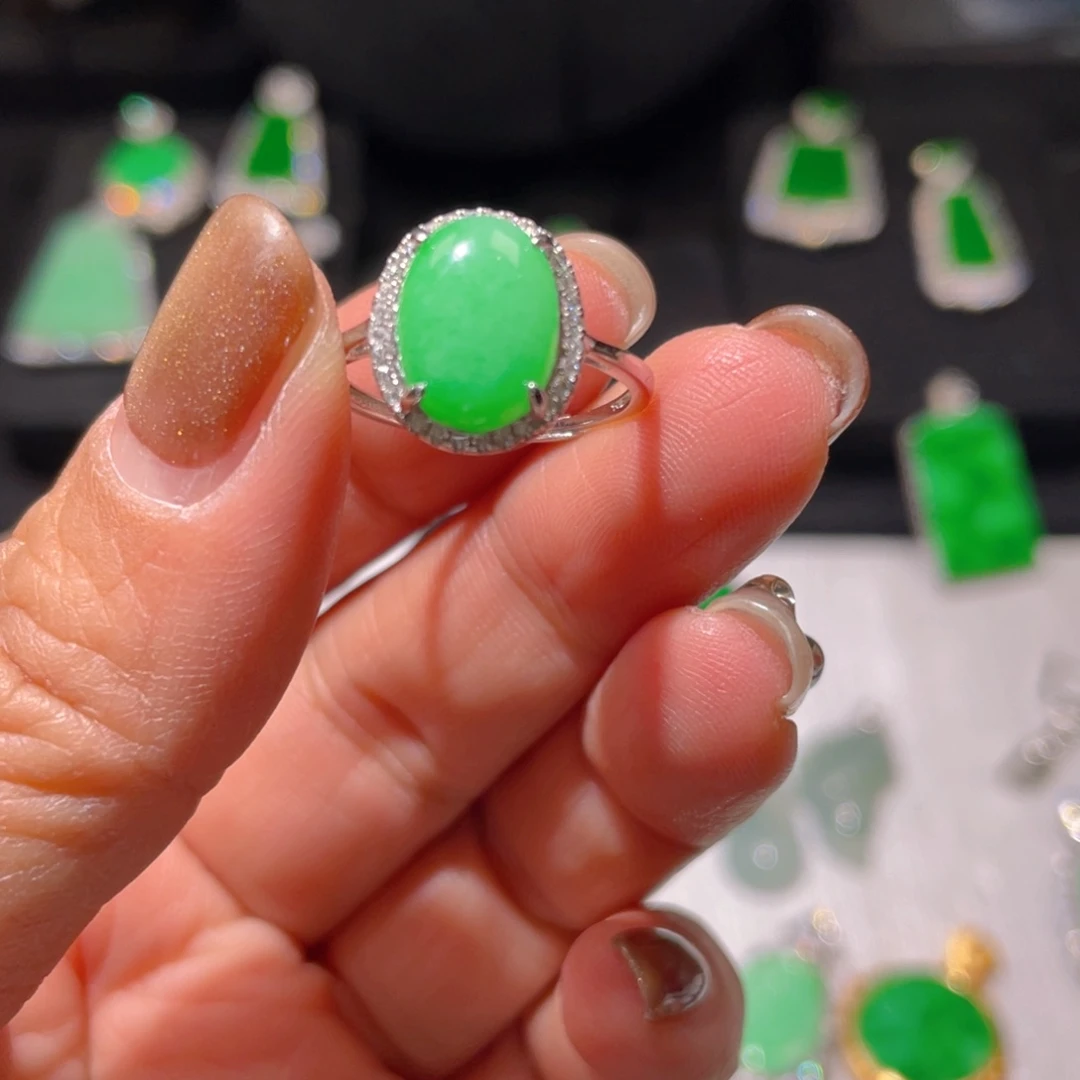 翡翠戒指银S925镶嵌精品
