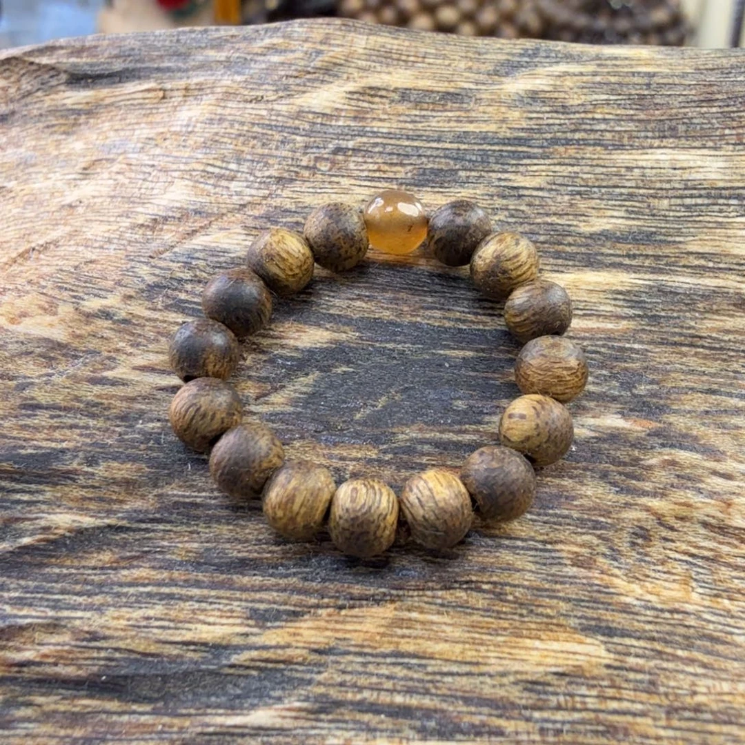 沉香沉香碎屑奇楠沉香圆珠小戒指（黄昏）卡4多样性发一