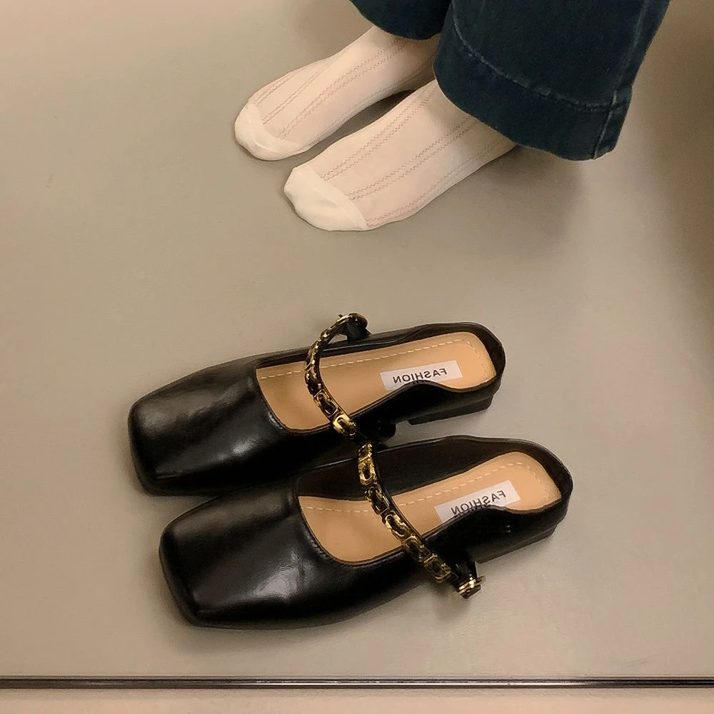 爆款包头半拖鞋女夏外穿2025新款一脚蹬凉软底法式单鞋方头女鞋