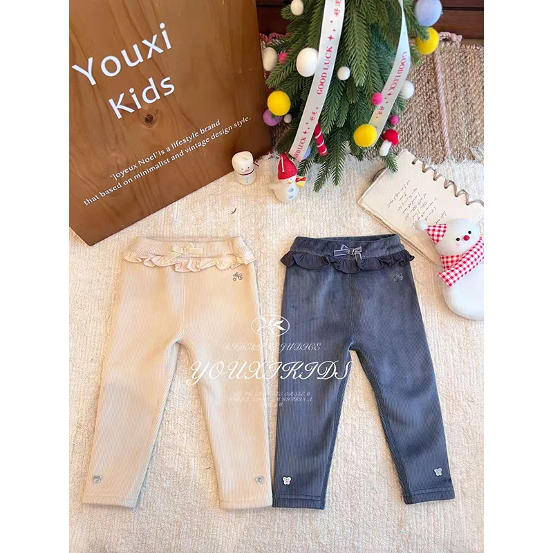 现飞飞家·绒绒雪尼尔25冬毛茸茸女花边刺绣可爱保暖打底裤 FF3090