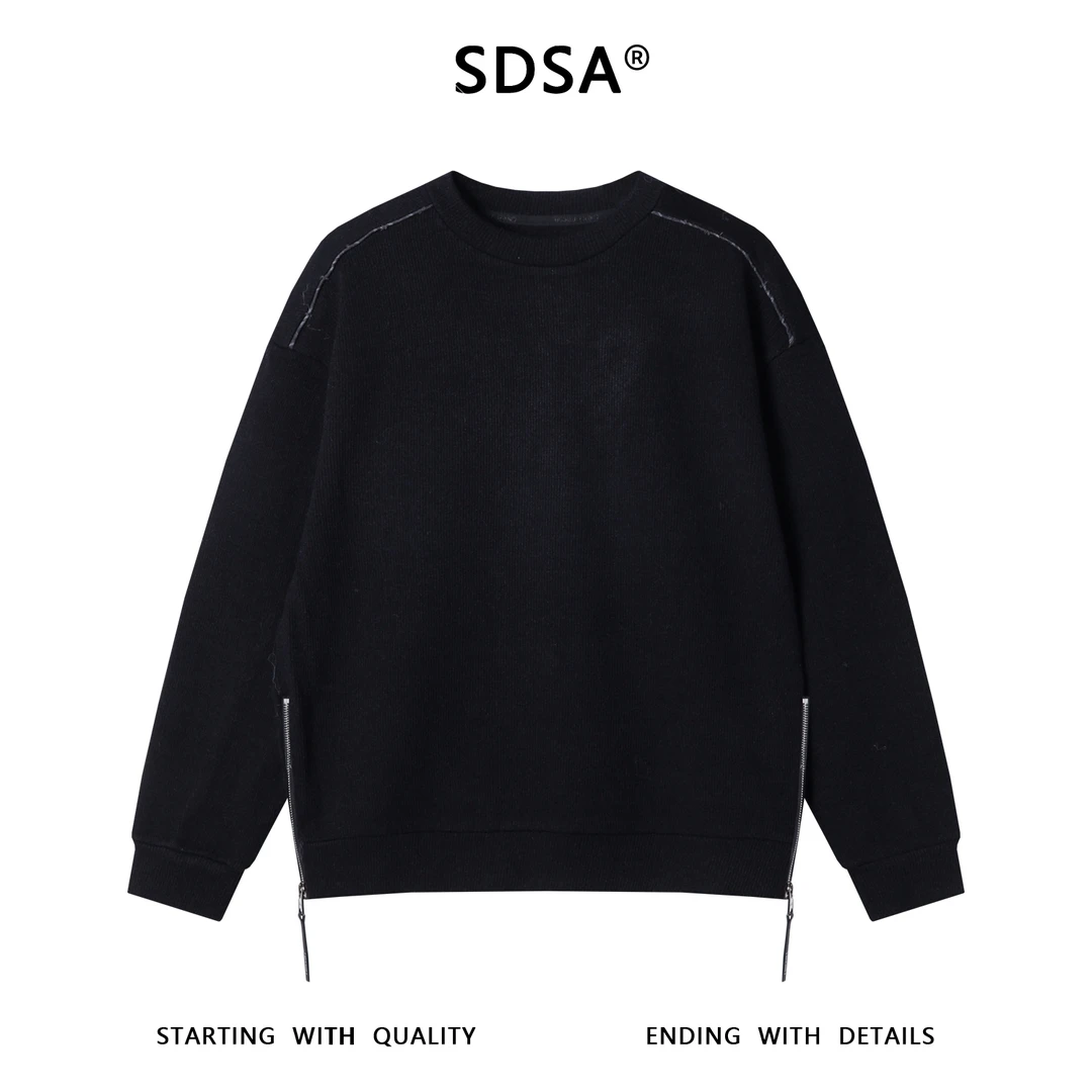 SDSA男士秋冬新款痞帅男装韩版纯色侧边拉链设计圆领卫衣百搭时尚