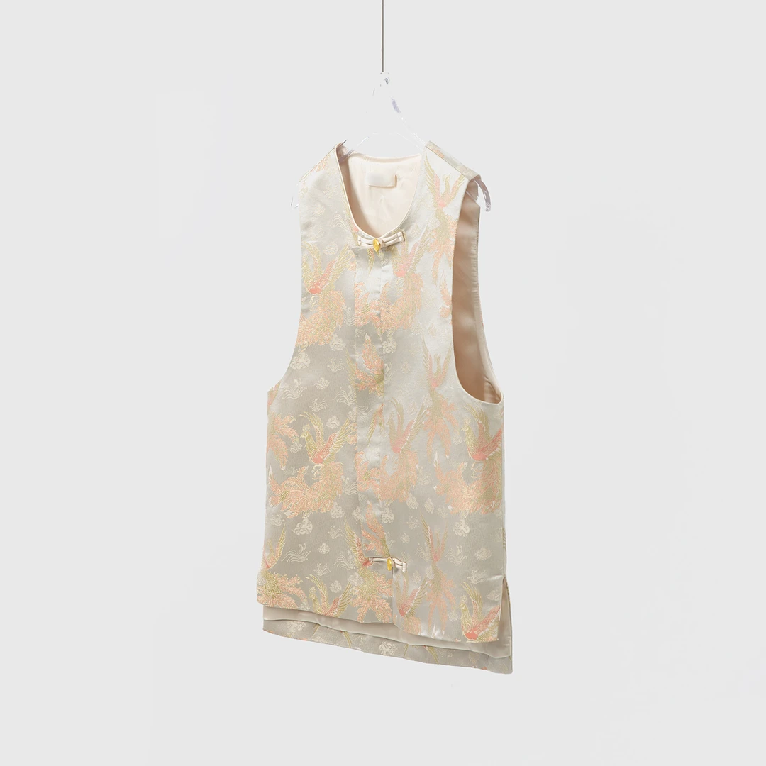 非遗真丝宋锦新中式马甲桑蚕丝国风宽松圆领下摆开叉背心SJDW043