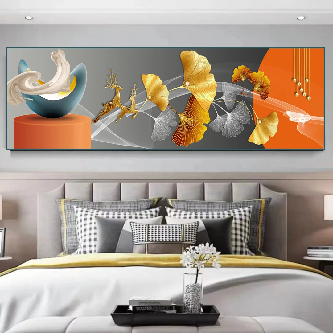 甄选版【福禄呈祥】9012轻奢卧室装饰画大气横幅卧室背景墙装饰画