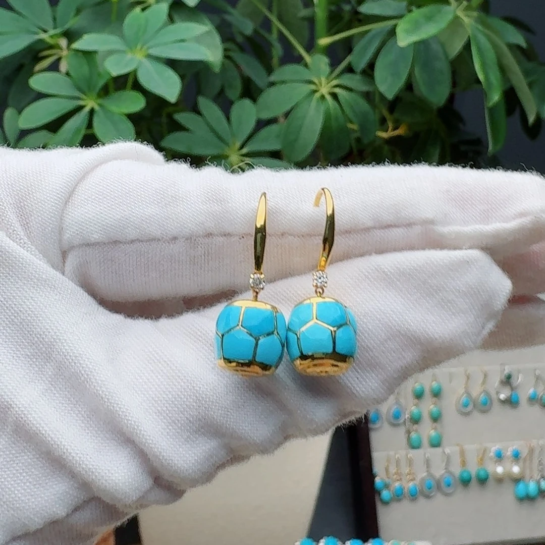 绿松石18K金镶嵌耳饰耳环