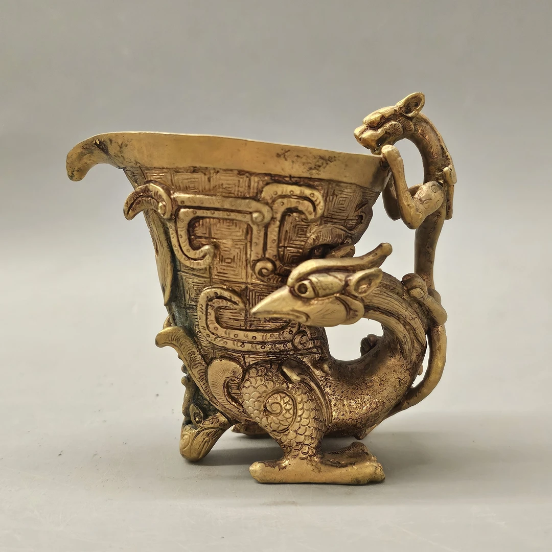 珍品旧藏铜鎏金仿汉兽杯
