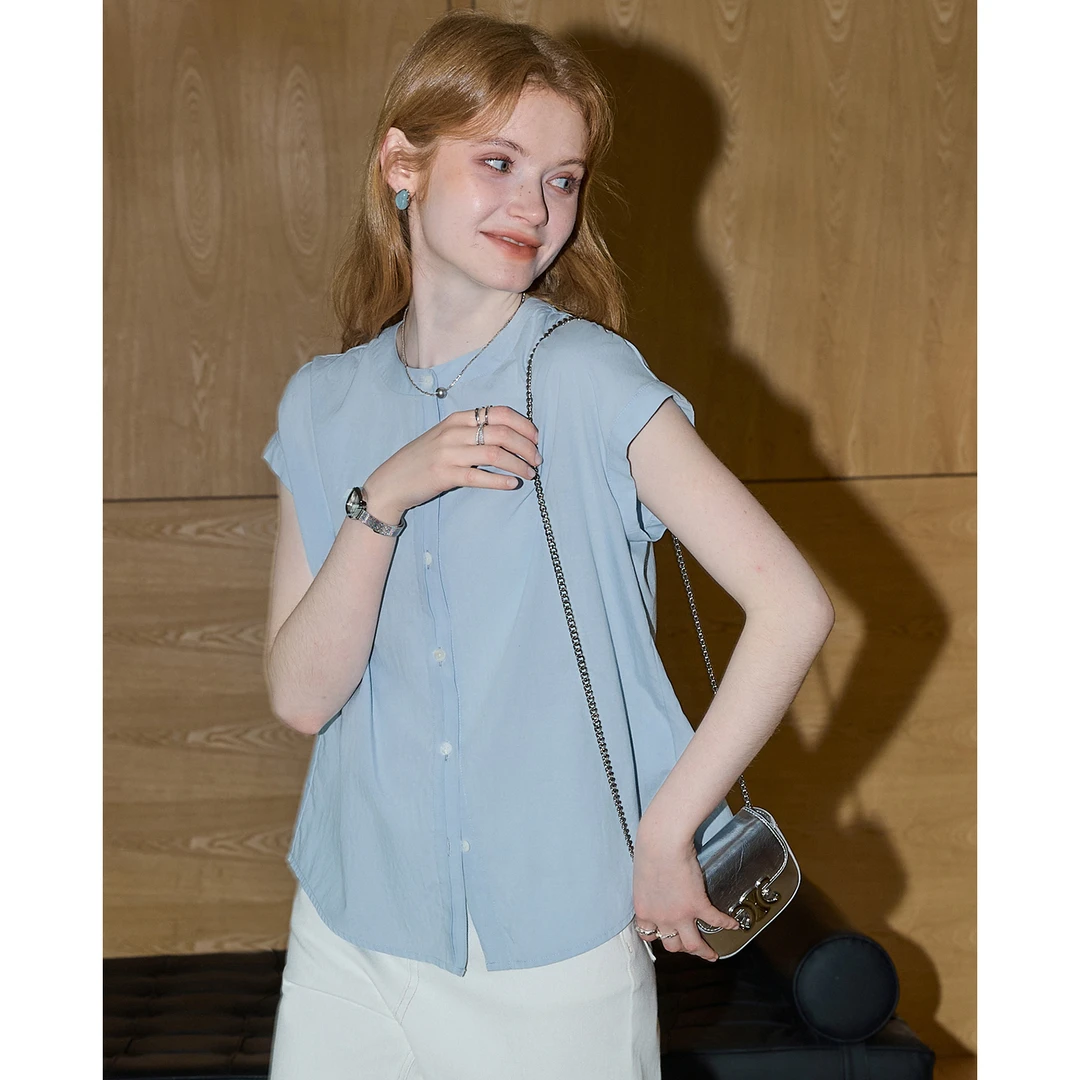 【莱赛尔+棉】库恩玛维小清新蓝色衬衫女2025年夏季新款气质衬衣