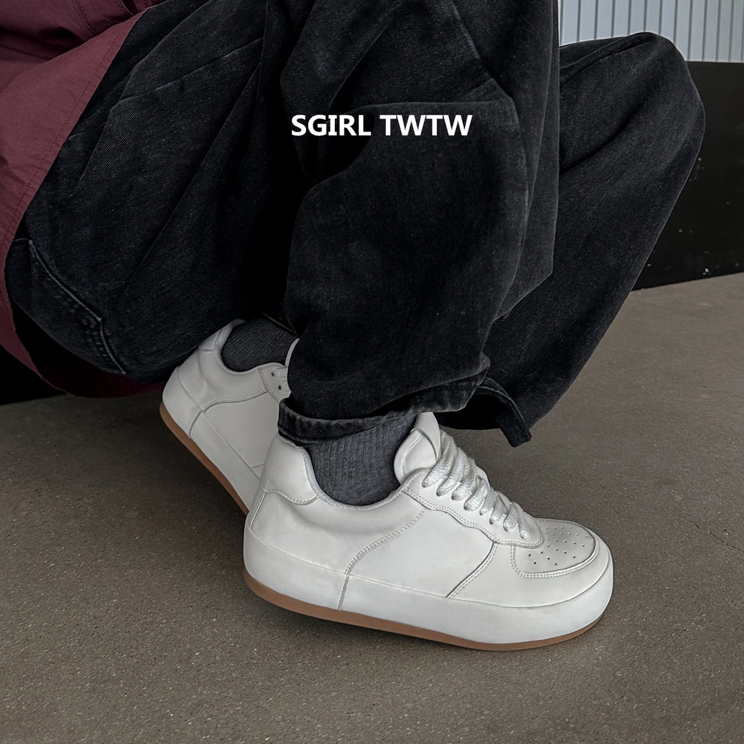 SGIRL TWTW2025年秋季新款真皮圆头平底系带休闲板鞋德训鞋女鞋潮