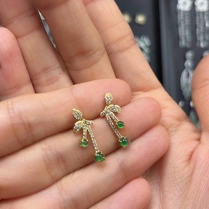 翡翠银S925镶嵌耳饰