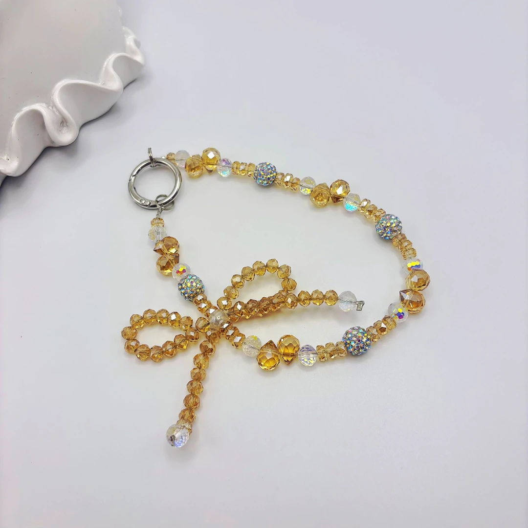 手机链水晶蝴蝶款三色串珠挂链ins风