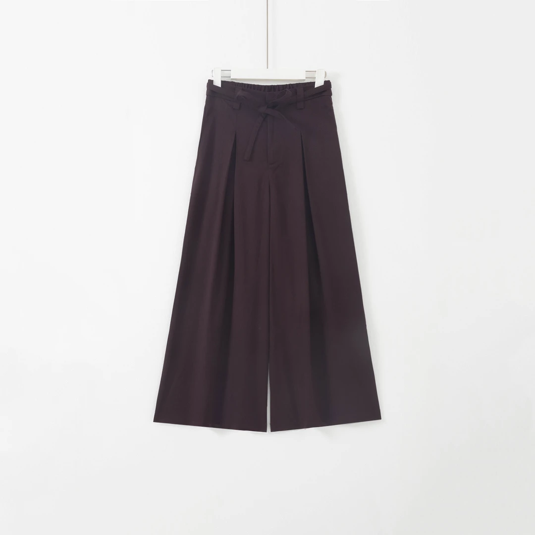 几里与麻 纯色高腰绑带垂感阔腿裤 裤长101 2081146