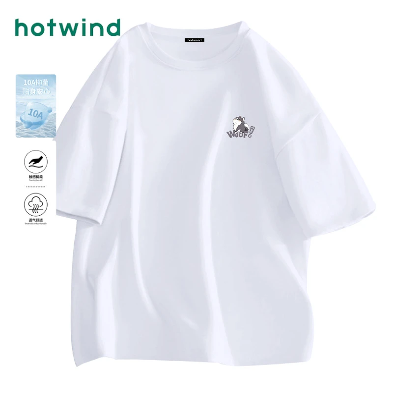Hotwind/热风甜美可爱时髦印花短袖T恤女2025夏新款通勤百搭纯棉
