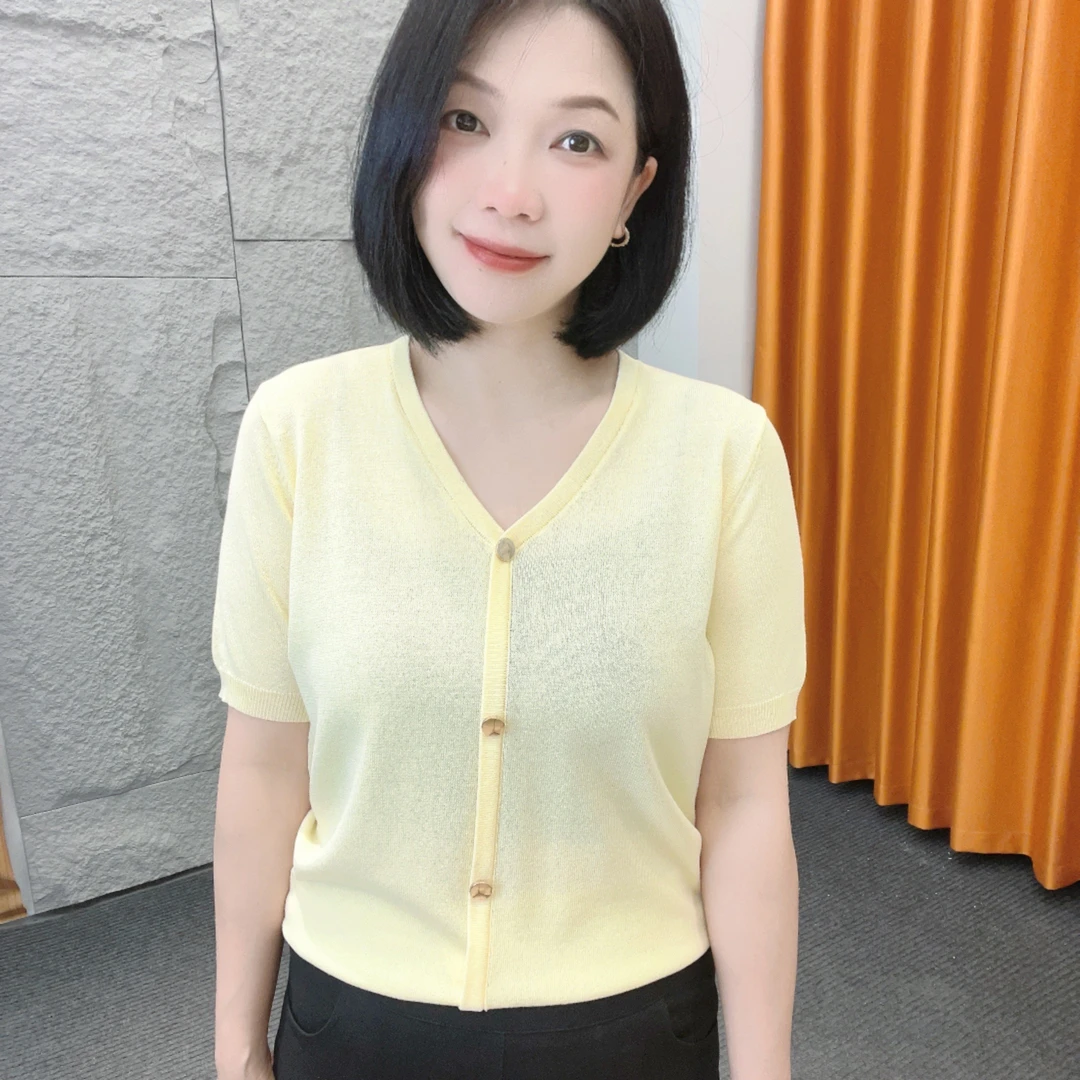 4668微胖夏季新款V领短袖假开衫【大米家专属】爆款气质显瘦上衣