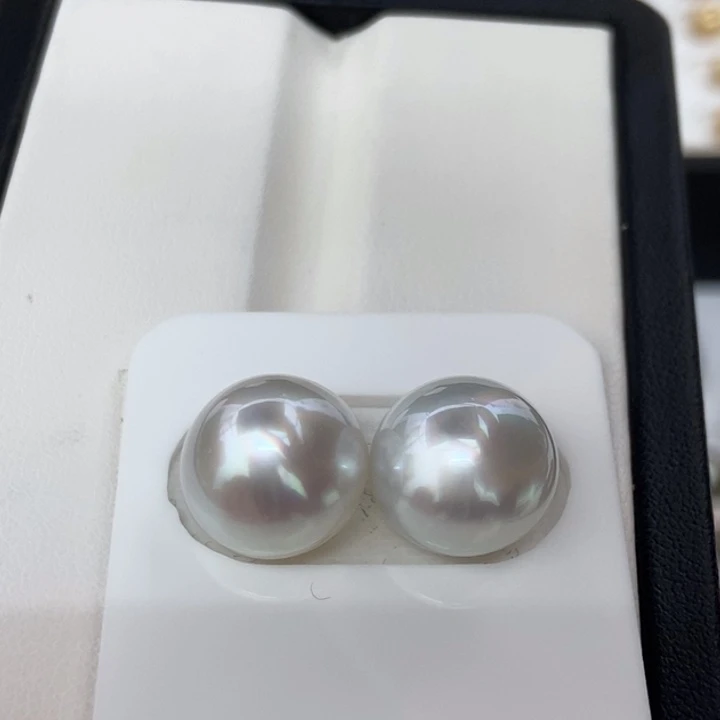 裸珠未镶嵌海水珍珠12.9mm极光澳白馒头对珠