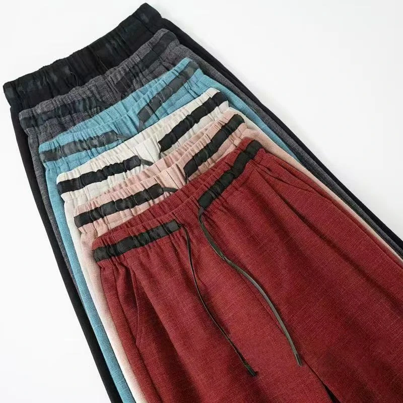 丝年.风踏｜新款女高腰抽绳时尚拼接撞色宽松直筒阔腿裤女KZ0024