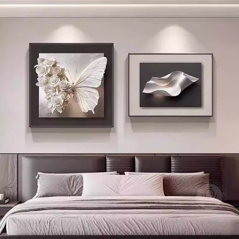 意式极简卧室床头装饰画黑白高级感主卧房间挂画抽象艺术组合壁画