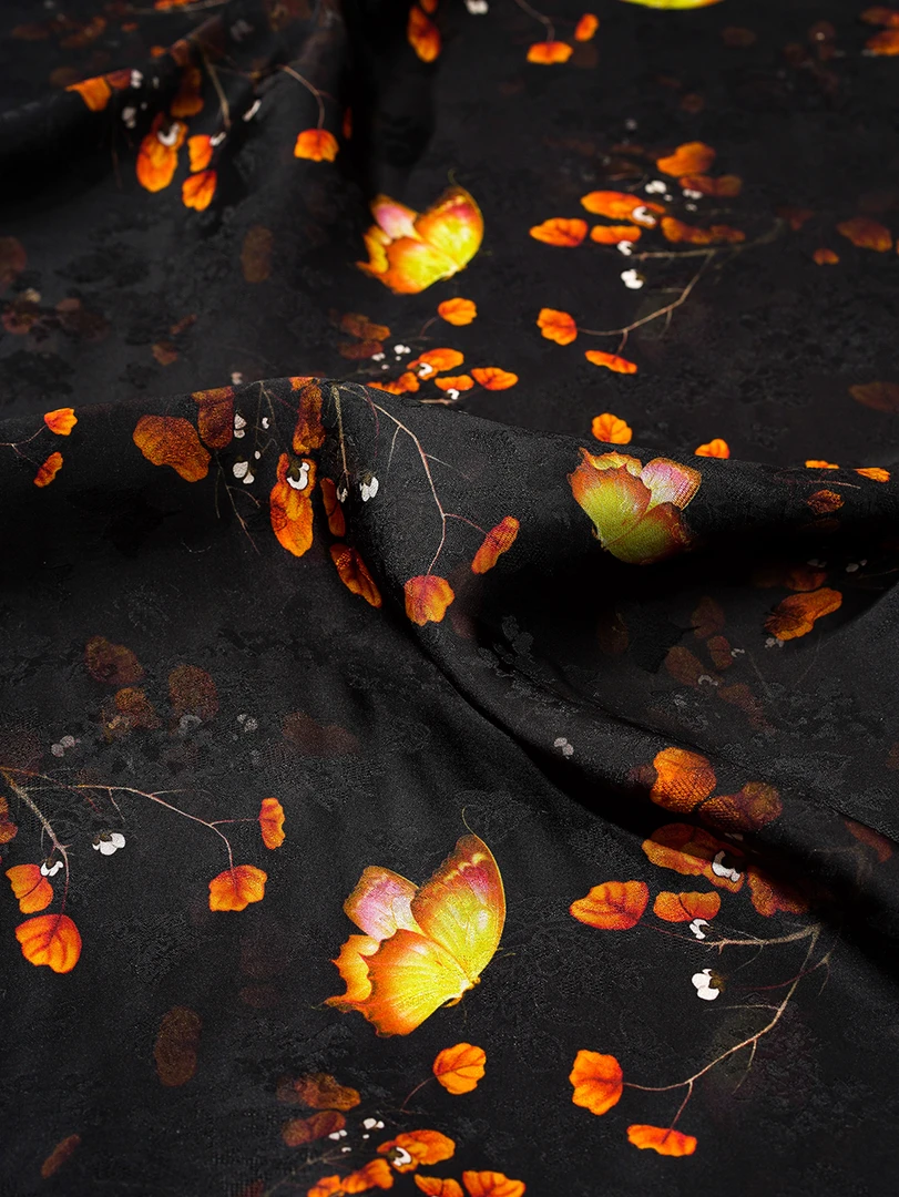 新中式国风飘逸落叶蝶恋花萝褶皱连衣裙旗袍定制裁剪不退换M0018