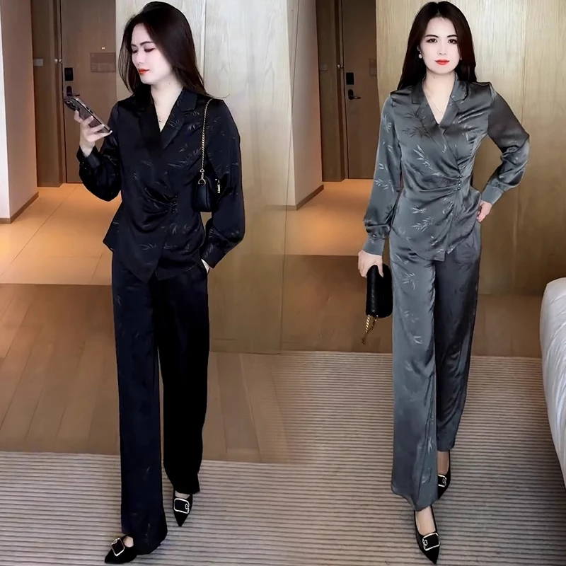 新中式时尚套装女2025春秋新款气质收腰显瘦盘扣上衣阔腿裤两件套