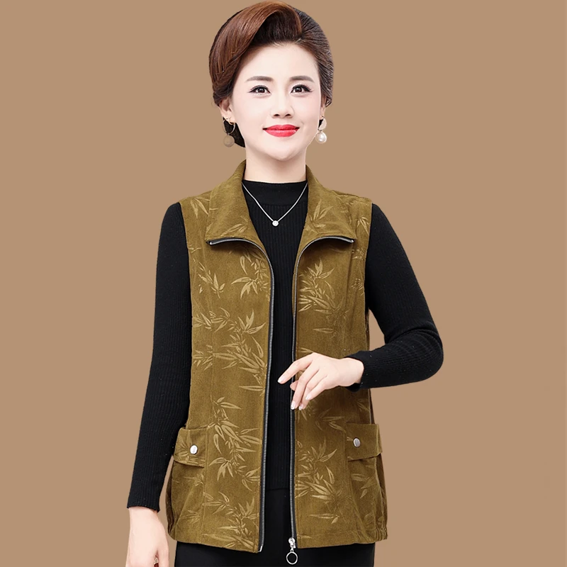 中年妈妈春秋装减龄马甲外套灯芯绒宽松显瘦外穿坎肩背心休闲上衣