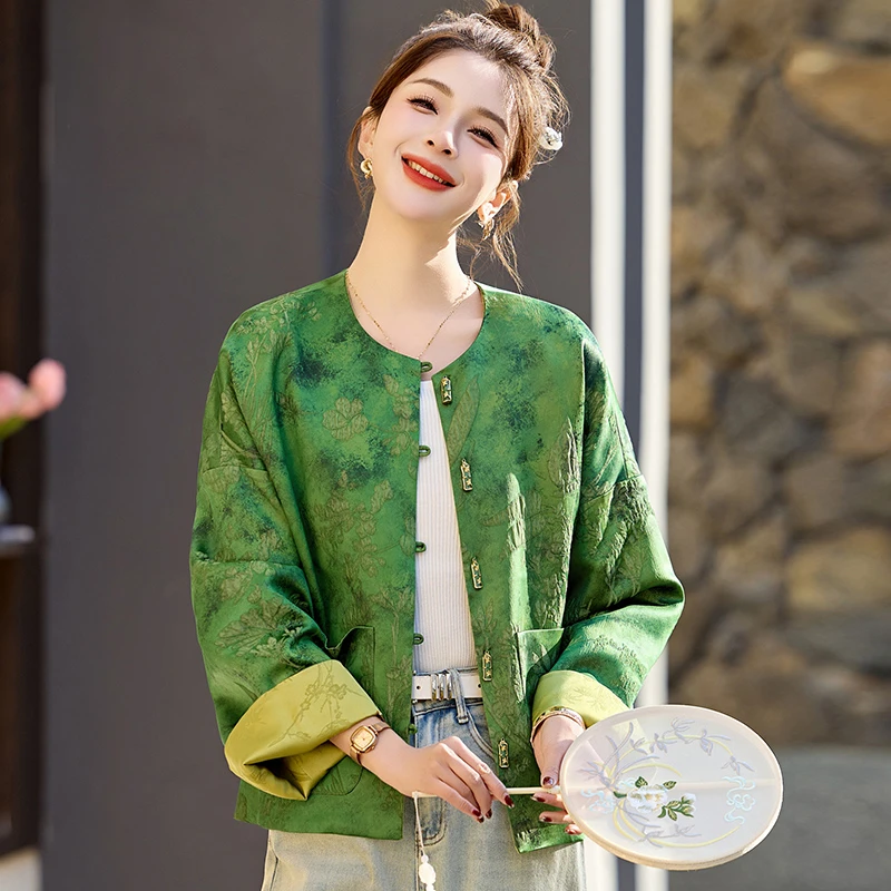 新中式国风唐装提花两面穿外套女2025春秋季新款小众设计感上衣