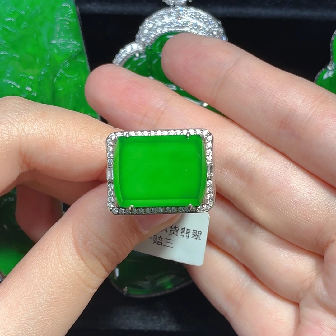 翡翠银S925镶嵌戒指天然A货翡翠