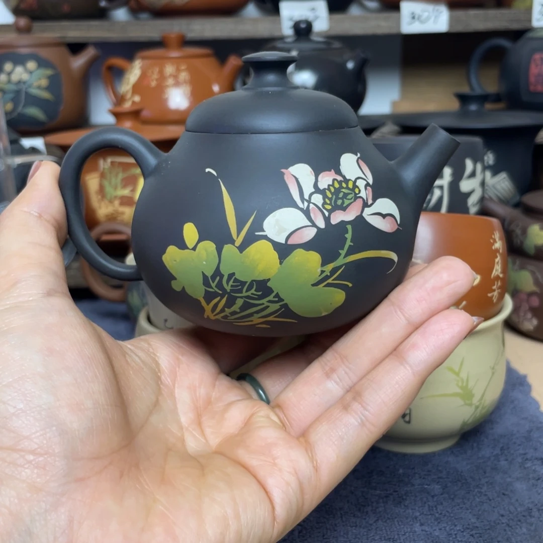 ****产壶无礼盒彩填荷花文旦
