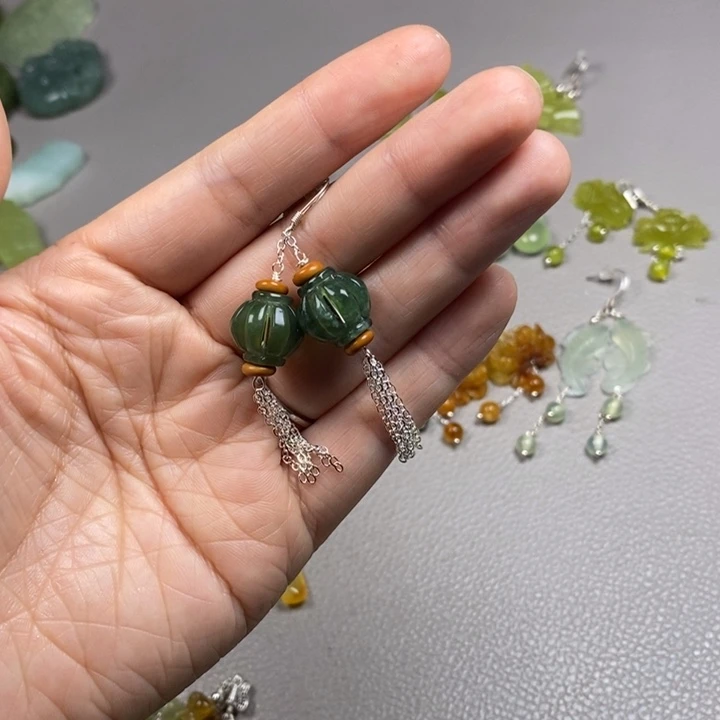 岫玉未镶嵌挂件耳饰耳环项链