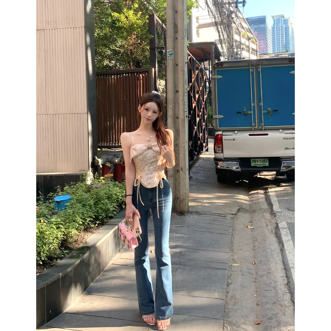 Catyears猫年 芭比很忙~自带丰胯垫微喇裤牛仔裤复古显瘦修身裤子