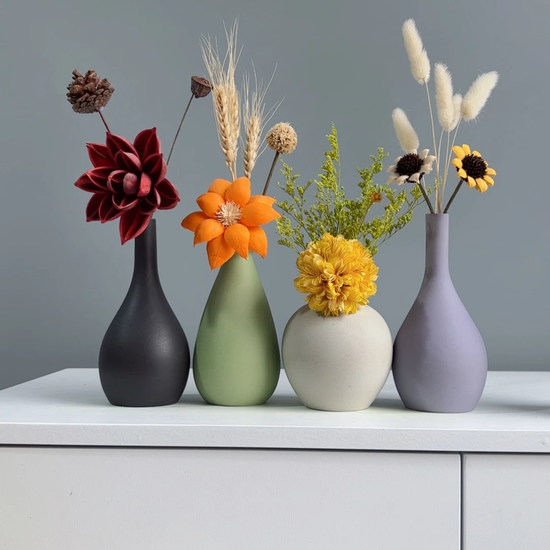 摆件陶瓷小花瓶摆件含花总高约20-30cm