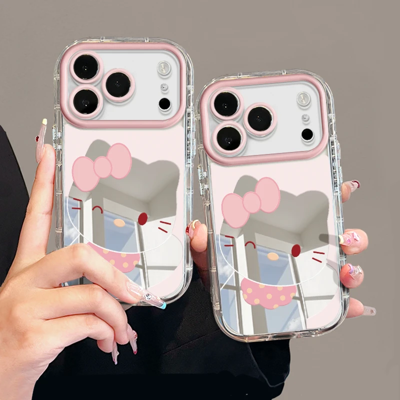 kt镂空粉适用苹果17pro手机壳16pm镜面可爱oppo华为p防摔奶油小米