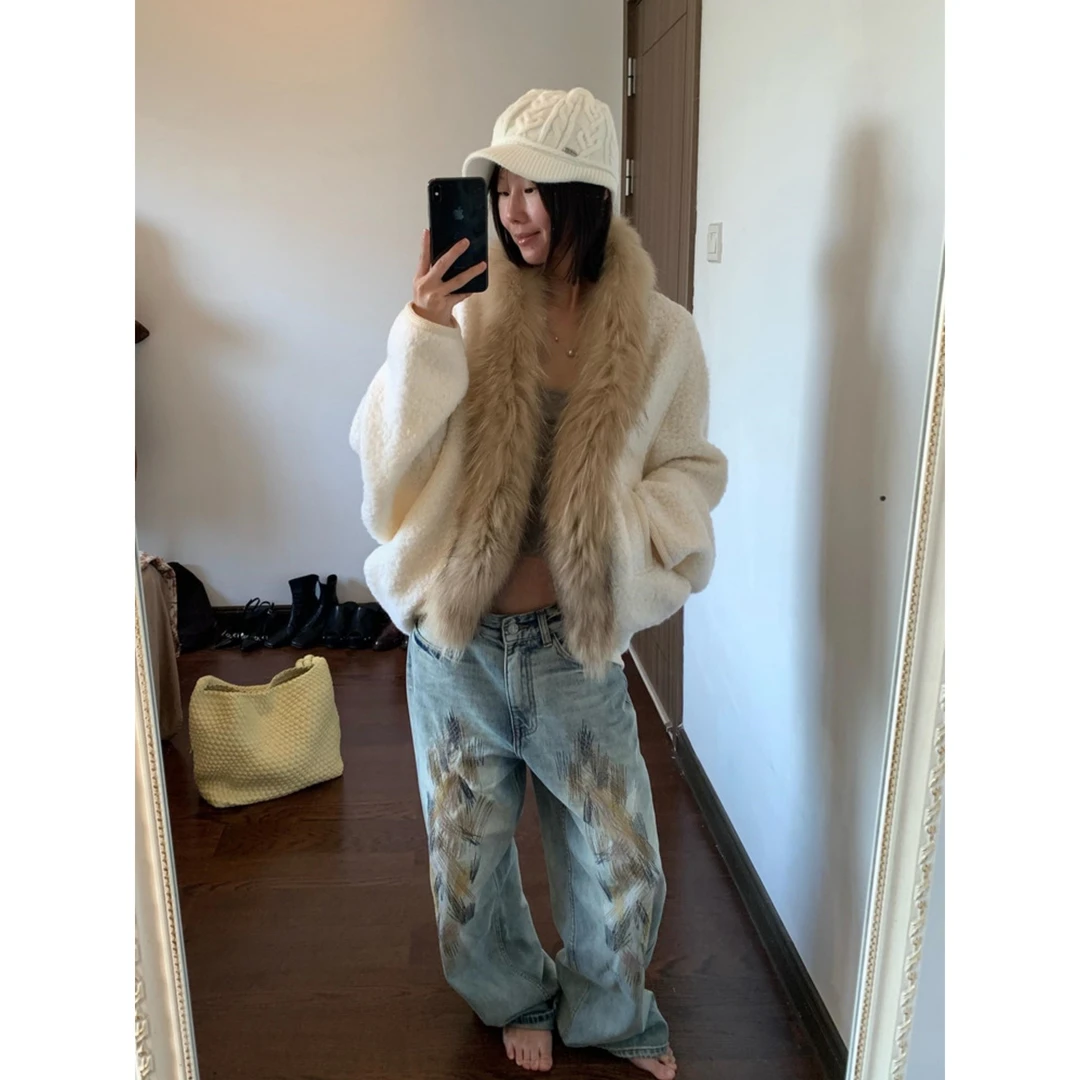 【万达撤柜】正确版】蝙蝠袖毛呢外套女秋冬宽松慵懒气质上衣覆古显