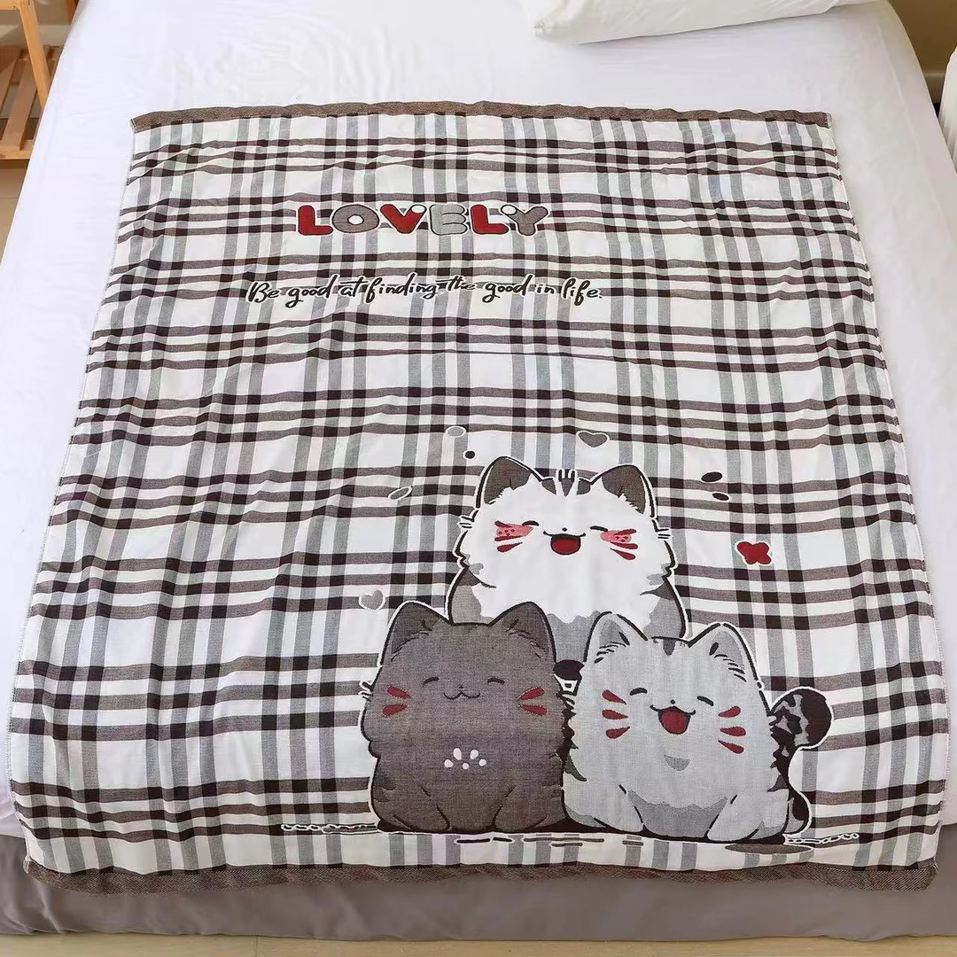 【格子猫】全棉纱布120*150cm童被亲肤可爱儿童卡通亲肤柔软泡芙被