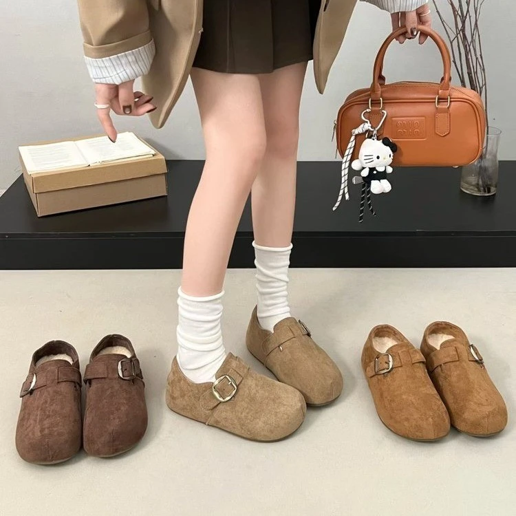 勃肯鞋女厚底加绒内增高大头丑萌鞋2025新款复古俩穿懒人鞋