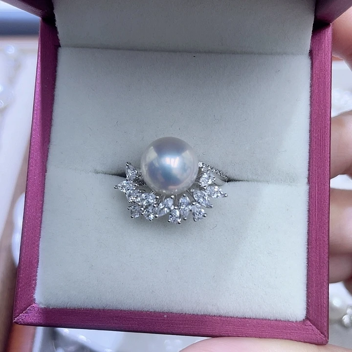 淡水珍珠戒指银S925镶嵌琅*