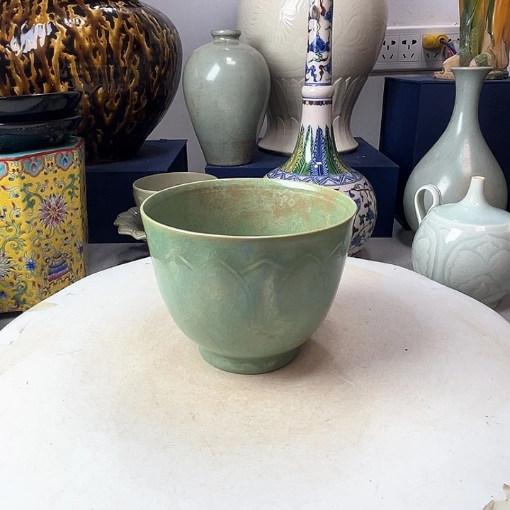 摆件金**地汝窑莲花碗摆件1