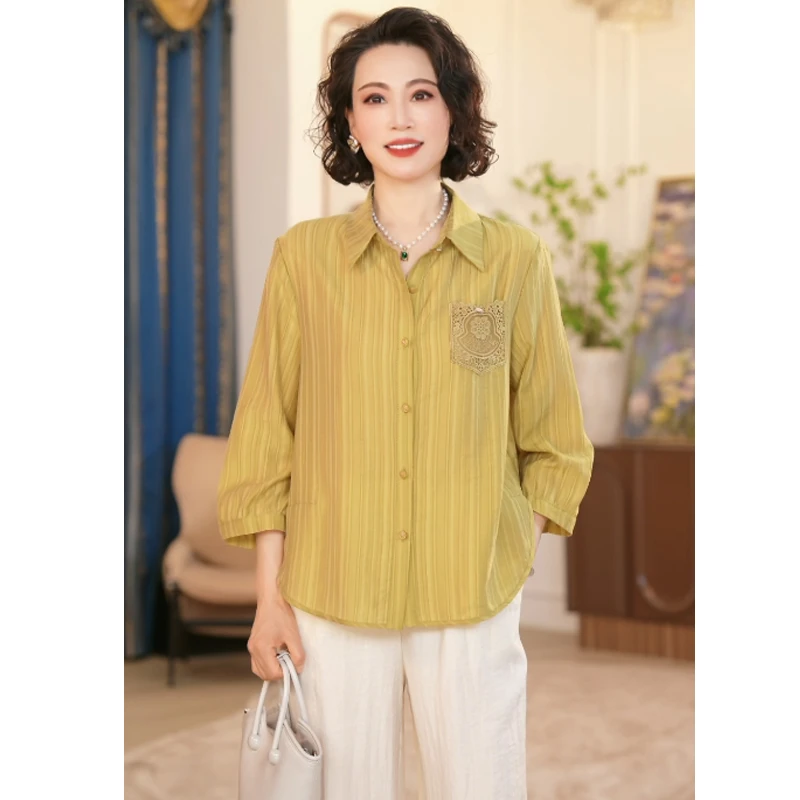 2025新款洋气中老年女装两件套中年妈妈春夏新中式上衣服套装