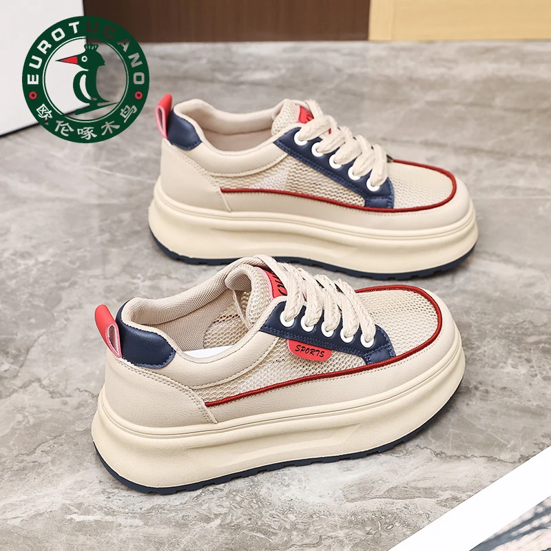 欧伦啄木鸟品牌新款网面鞋女休闲轻便板鞋厚底时尚女鞋韩版百搭鞋