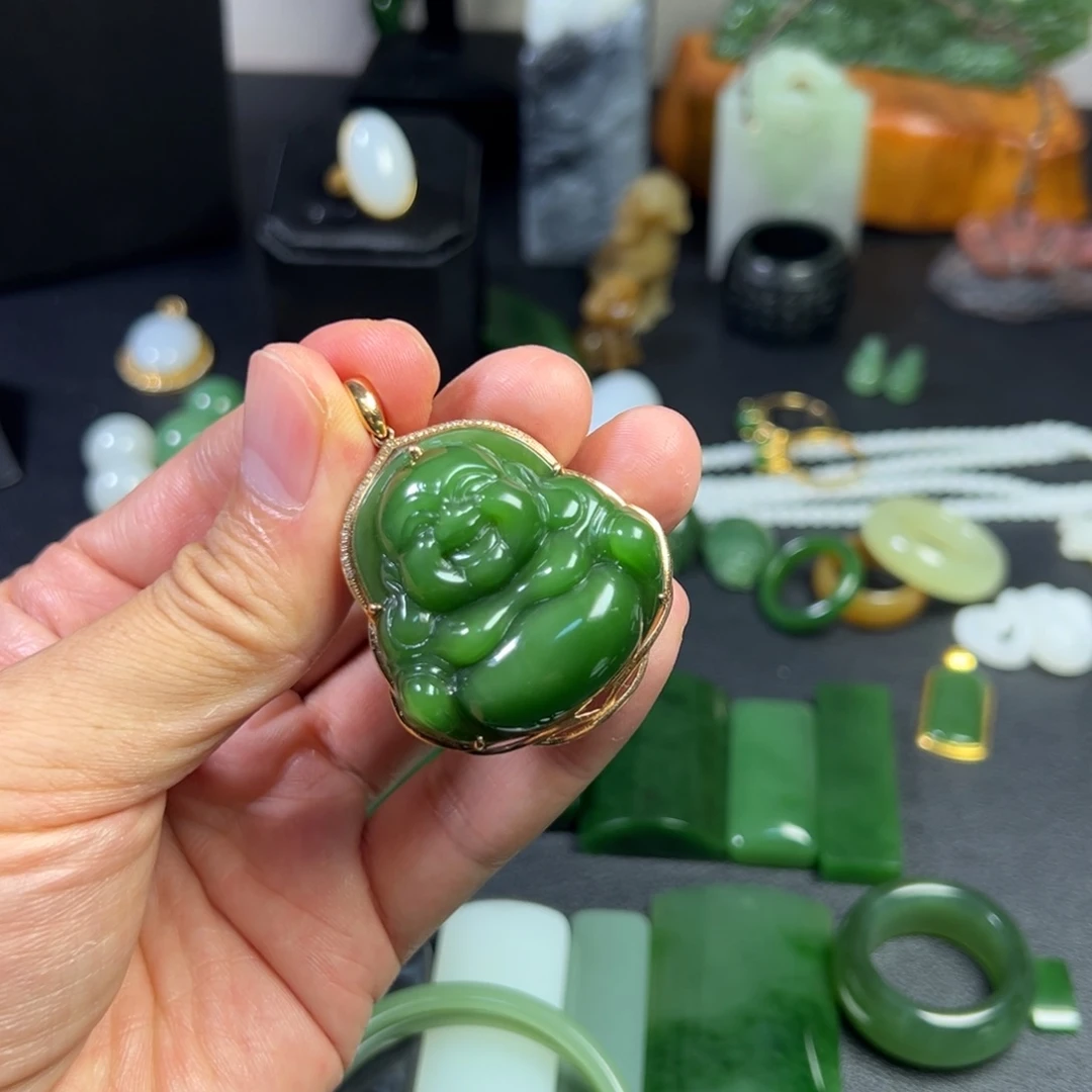 和田玉18K金镶嵌戒指