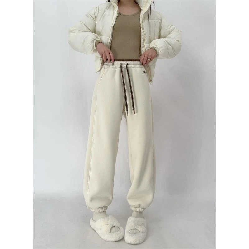 XUXU-「拼接魅力」2024加绒加厚冬季新款束脚拼接腰休闲裤R-1016