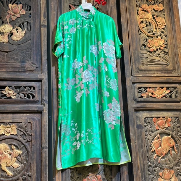 老软缎新中式宽松提花夏季连衣裙尽显高级感