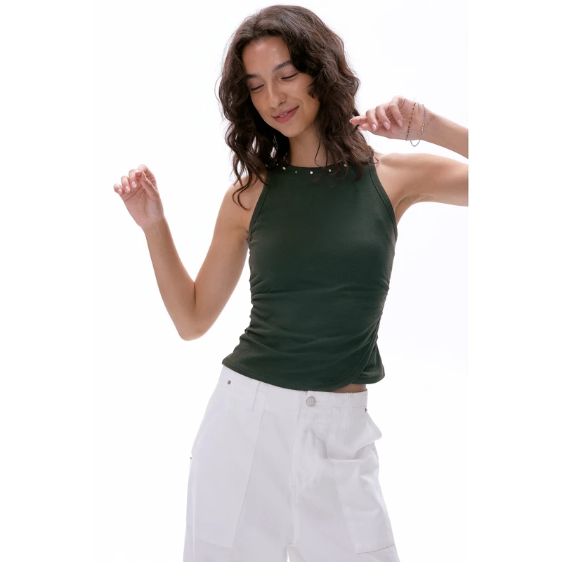 SEEKSIMPLE  领口石砾装饰背心D0908