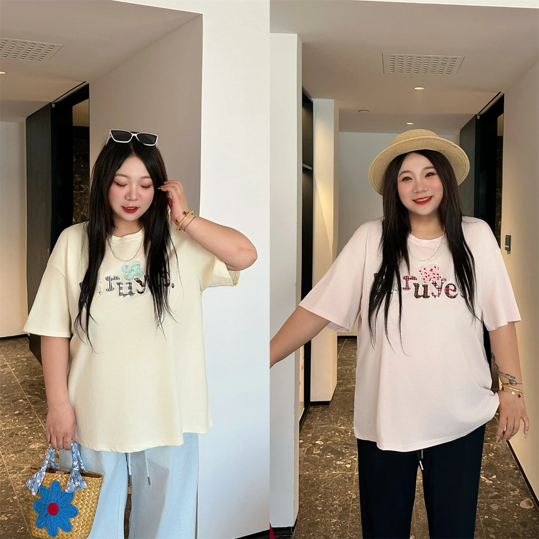 圣特罗佩 / 美式碎花贴布复古短袖T恤14914花契大码胖mm气质百搭