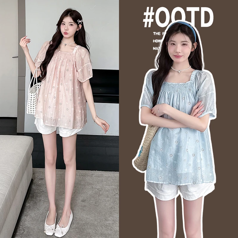 孕妇上衣夏装新款爆款网红时髦温柔高质量减龄衬衣宽松大码上衣