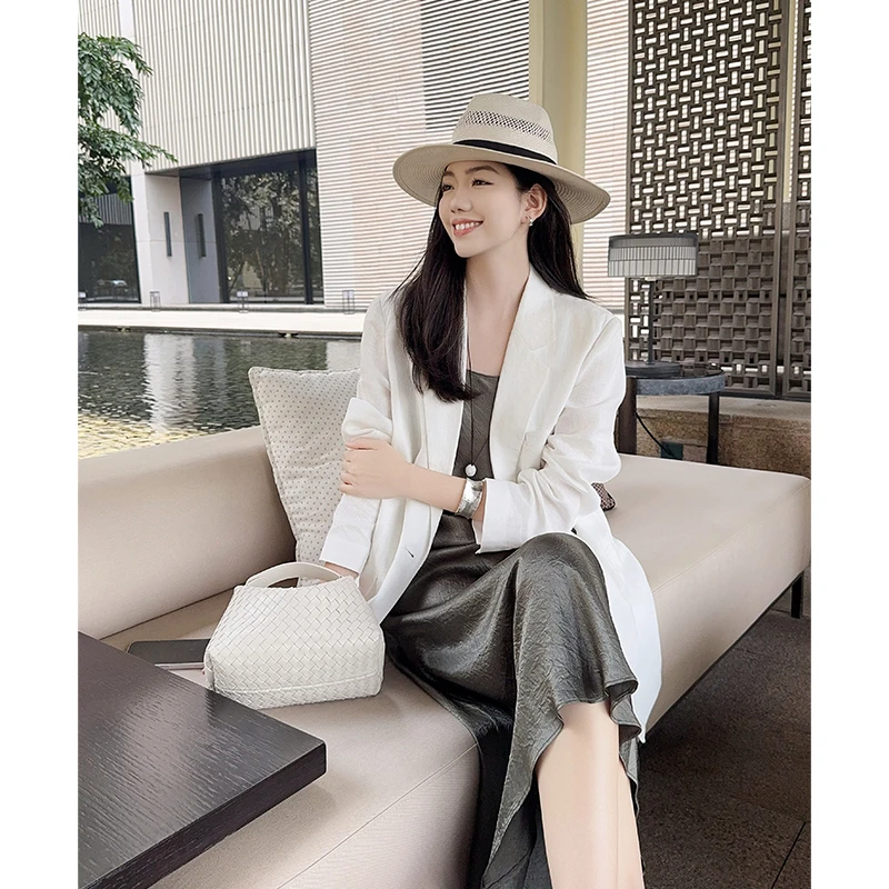 A美洋MEIYANG 柏丽西装【商场同款】 亚麻度假两粒扣阔版宽松西服