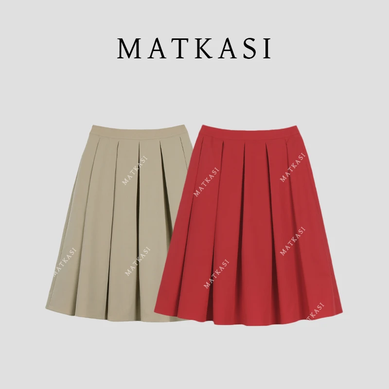 MATKASI 时尚设计感休常休闲百搭舒适感穿搭高腰复古醋酸伞裙